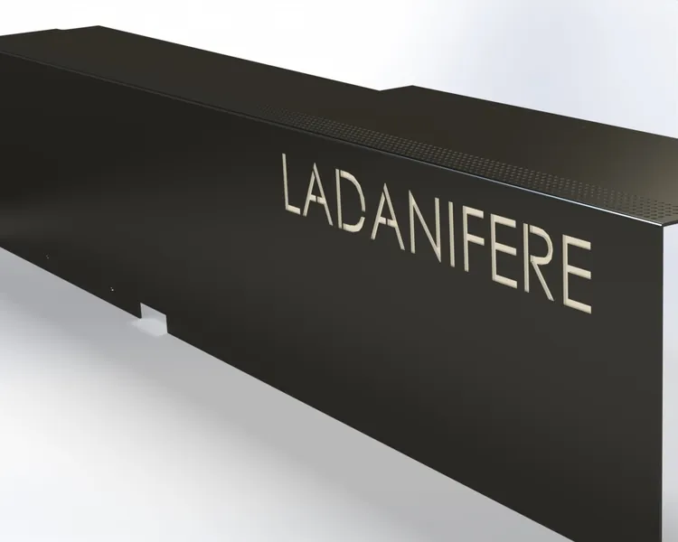Laser-cut and folded steel step with Ladanifere branding