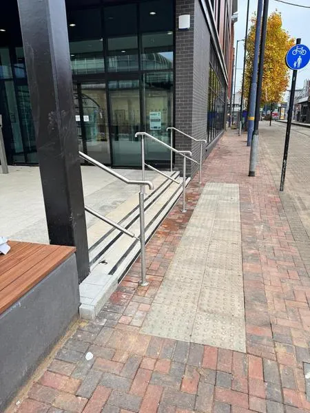 Metal handrails at Wolverhampton City Learning Quarter